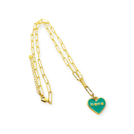 Necklace gold chain green mama2